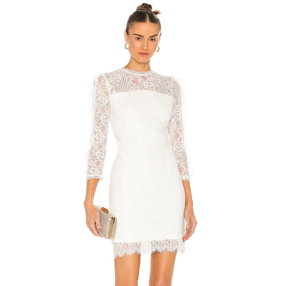 NEW HEARTLOOM Rory Mini Dress in Eggshell Lace White Cream Long Sleeve Medium M